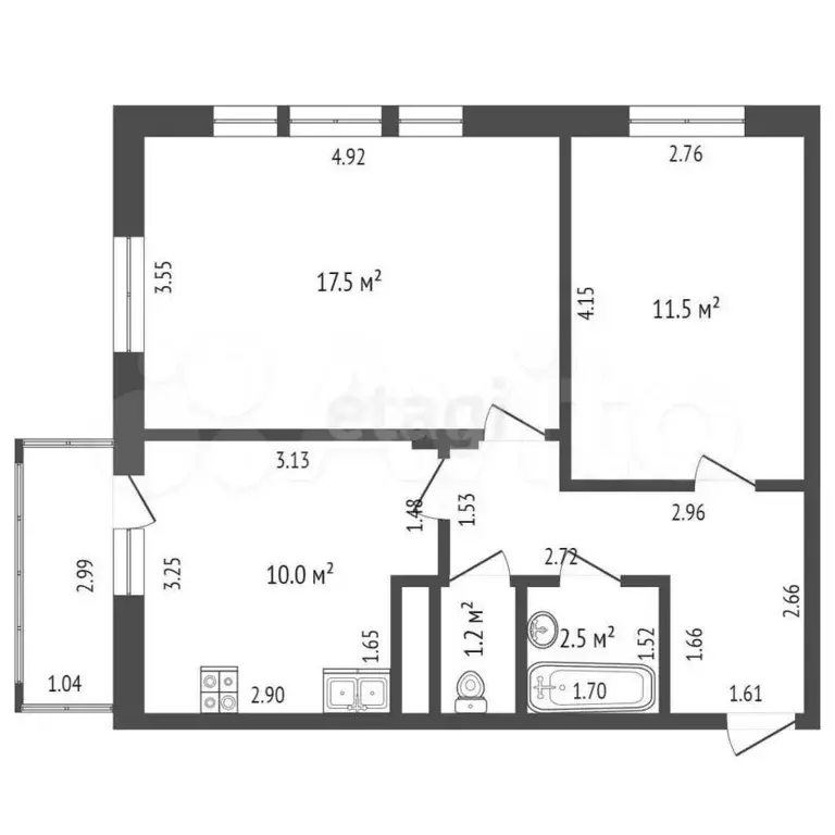 2-к. квартира, 50,9 м, 2/8 эт. - Фото 1