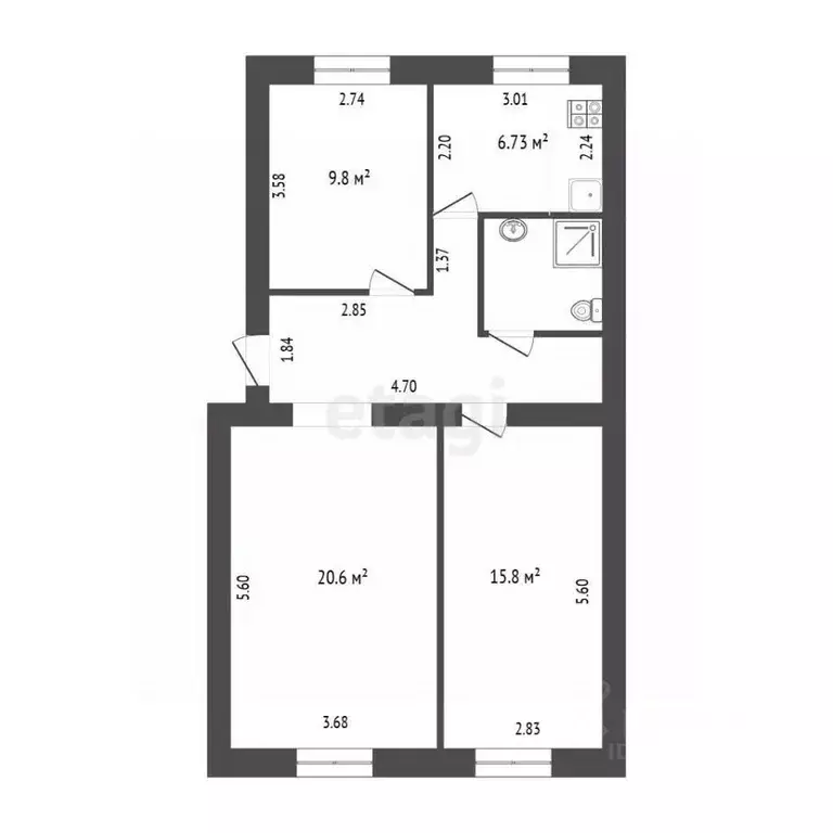 3-к кв. Севастополь ул. Яблочкова, 5 (65.3 м) - Фото 2
