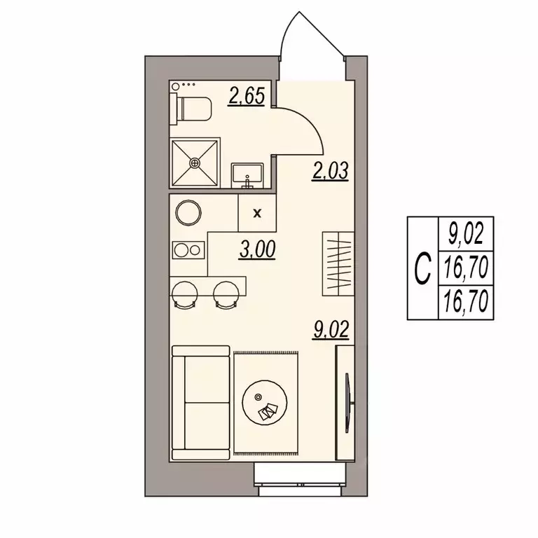 Студия Волгоградская область, Волгоград ул. Расула Гамзатова (16.7 м) - Фото 1