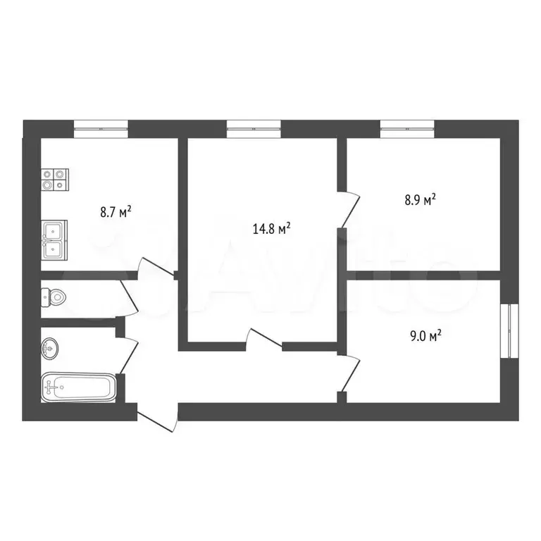 3-к. квартира, 52,3 м, 3/9 эт. - Фото 0