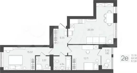 2-к. квартира, 70,8 м, 2/5 эт. - Фото 1