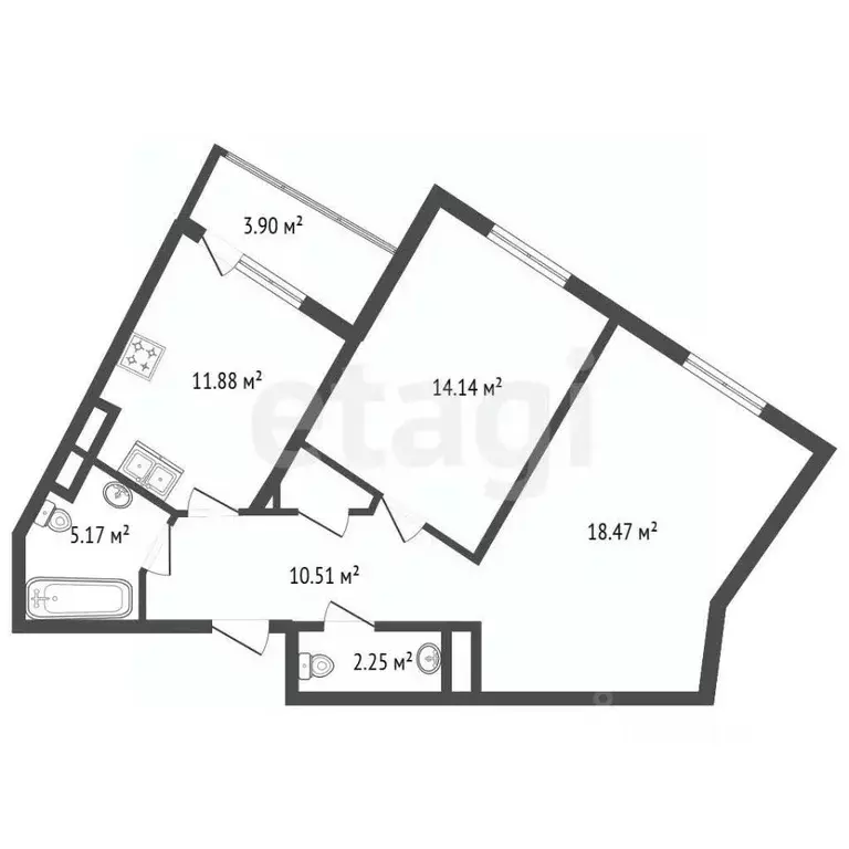 2-к кв. Санкт-Петербург Туристская ул., 28к3 (64.3 м) - Фото 2