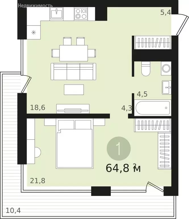 1-комнатная квартира: Новосибирск, улица Аэропорт, 23 (54.7 м) - Фото 1