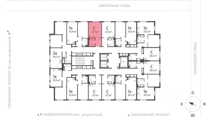 Студия Санкт-Петербург ул. Пахомовская, 16к1 (21.14 м) - Фото 1