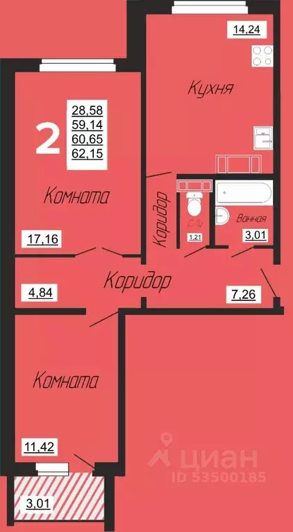 2-к кв. Смоленская область, Смоленск ул. Филатова, 3 (62.15 м) - Фото 0