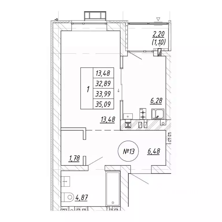 1-к кв. Калининградская область, Зеленоградск  (35.09 м) - Фото 1