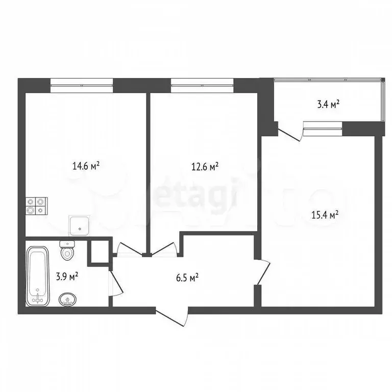 2-к. квартира, 54,1 м, 6/15 эт. - Фото 0