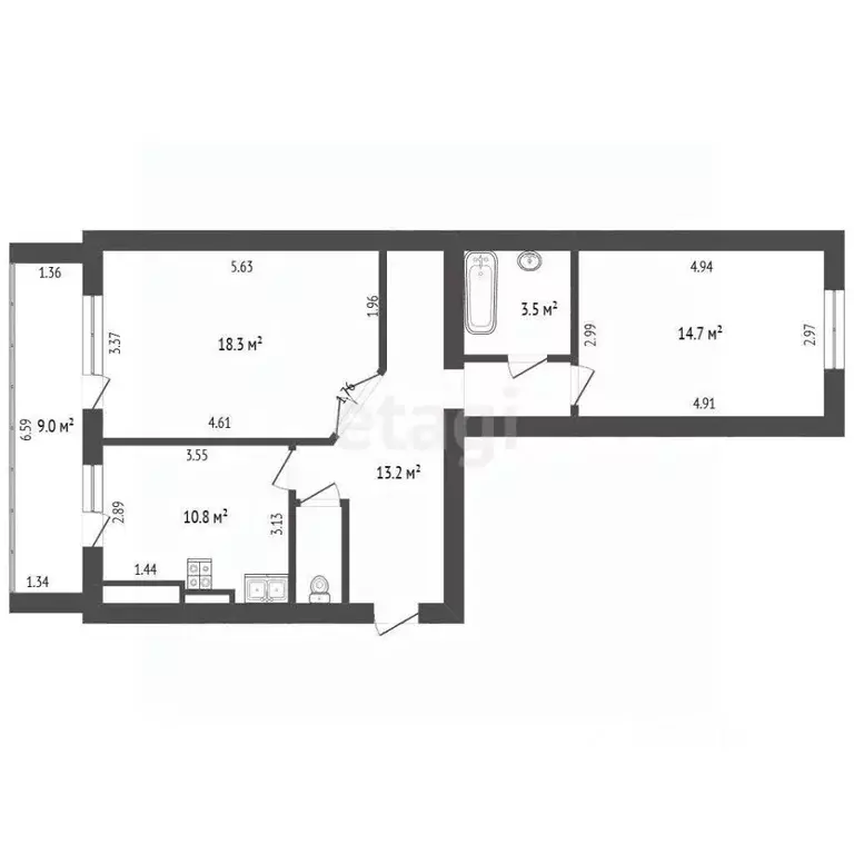 2-к кв. Калужская область, Калуга Майская ул., 13 (64.1 м) - Фото 2