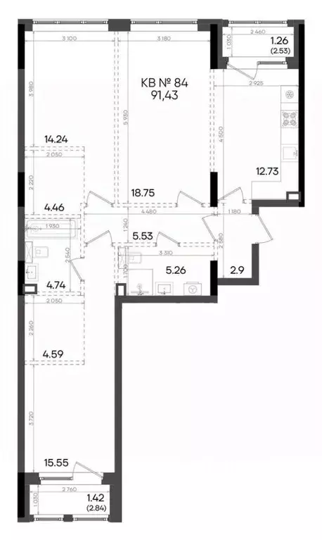 3-к кв. Татарстан, Казань ул. Аделя Кутуя, 180 (91.43 м) - Фото 1