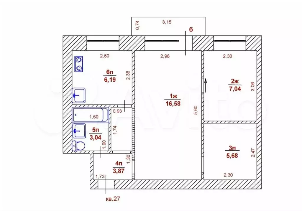 2-к. квартира, 43 м, 2/5 эт. - Фото 0