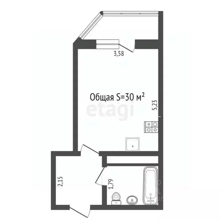 Студия Новосибирская область, Новосибирск ул. Фрунзе, 20 (29.0 м) - Фото 2