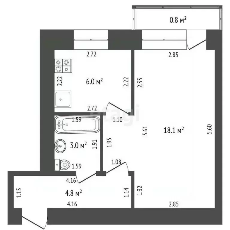 1-к кв. Башкортостан, Стерлитамак ул. Нагуманова, 27А (30.5 м) - Фото 2