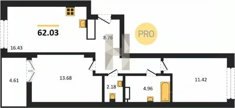 2-к кв. Калининградская область, Гурьевск Включи жилой комплекс (62.03 ... - Фото 0