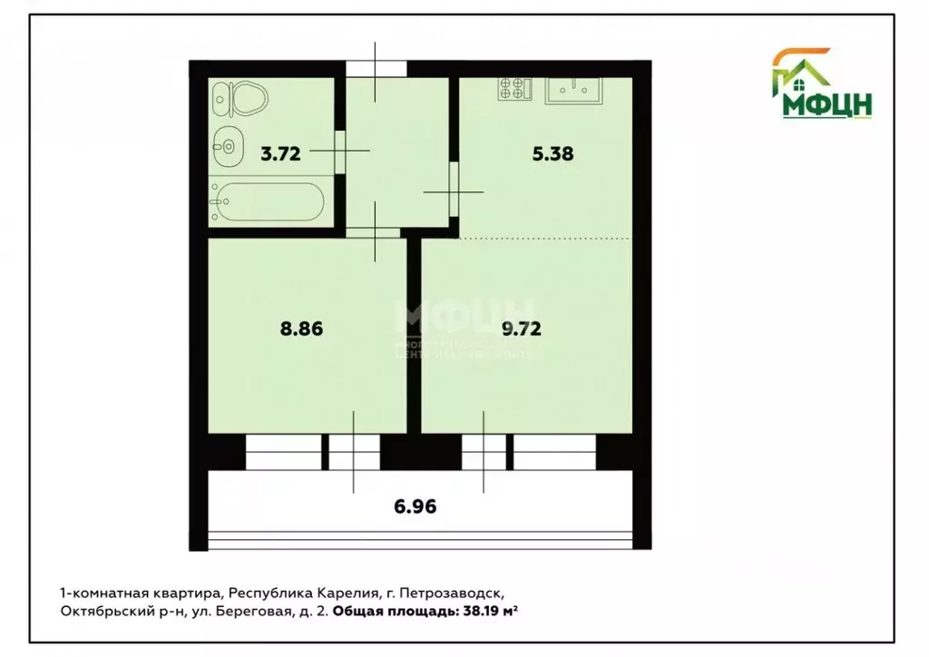 2-к кв. Карелия, Петрозаводск Береговая ул., 2 (38.19 м) - Фото 2