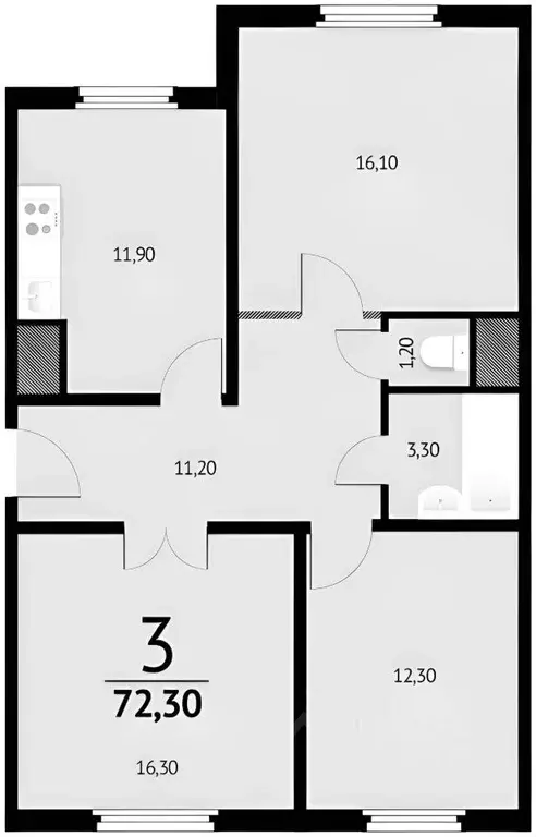 3-к кв. Ростовская область, Ростов-на-Дону ул. Ткачева, 25 (74.0 м) - Фото 2
