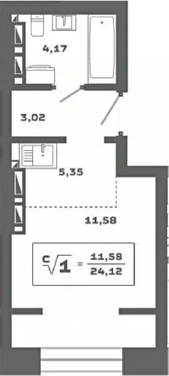 Студия Новосибирская область, Новосибирск Аэропорт мкр,  (24.12 м) - Фото 0