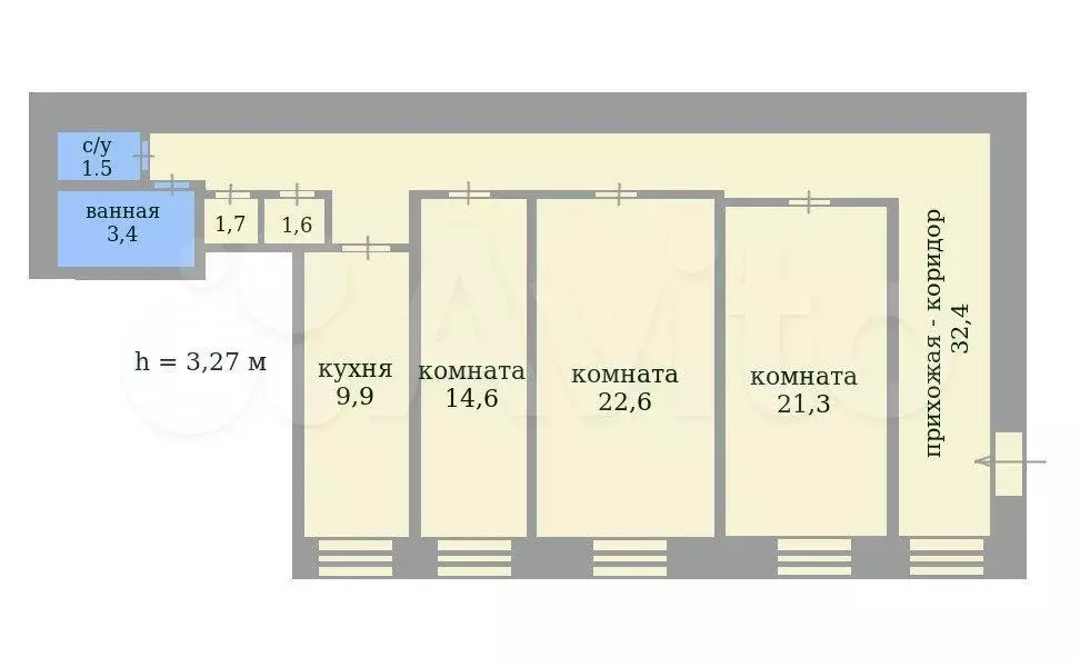 3-к. квартира, 109 м, 3/6 эт. - Фото 0