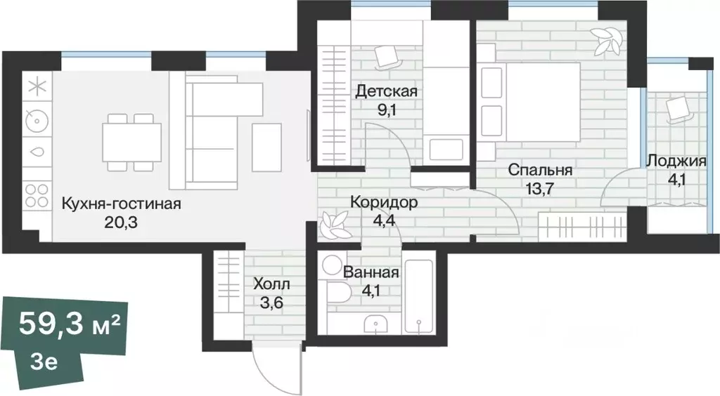 2-к кв. Тюменская область, Тюмень Ямская ул., 159с1/25 (57.23 м) - Фото 1