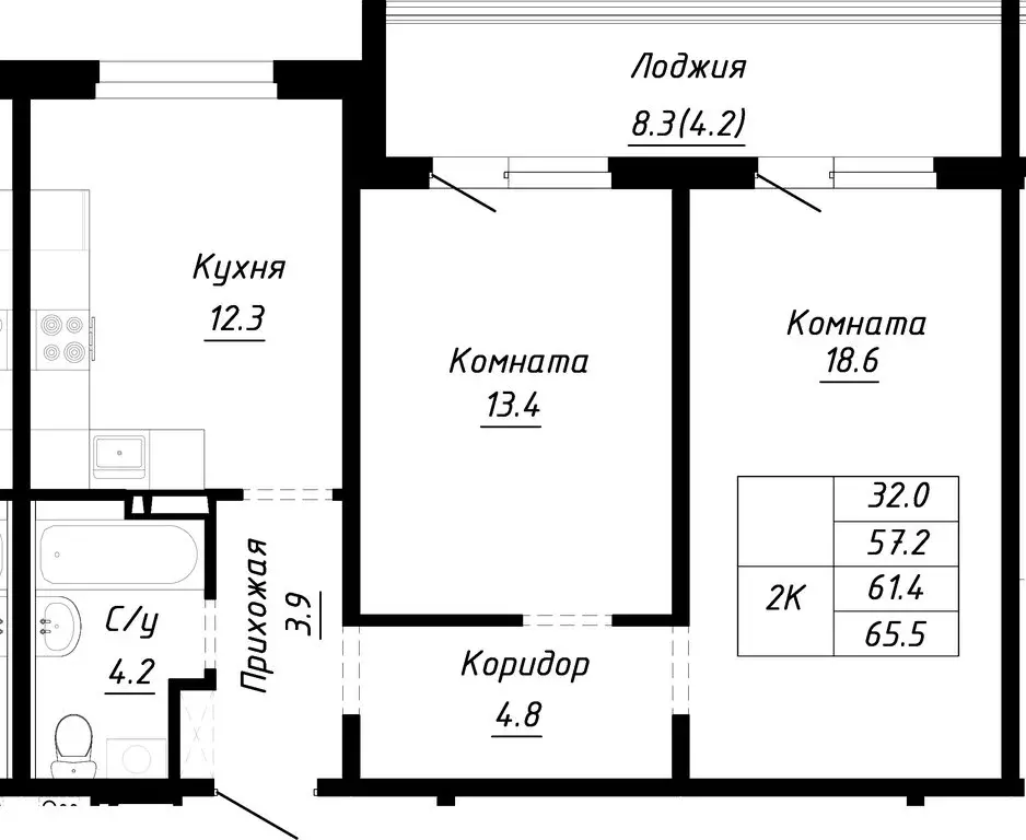 2-комнатная квартира: Барнаул, Индустриальный район (61.4 м) - Фото 0