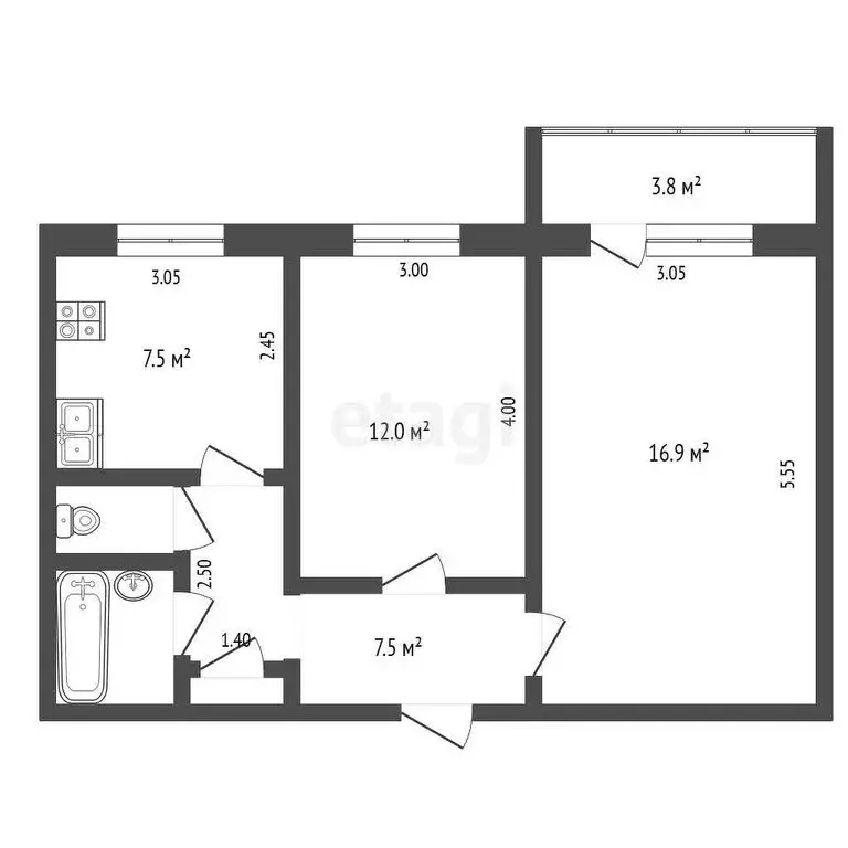 2-комнатная квартира: Выкса, Центральный микрорайон, 11 (48.3 м) - Фото 0