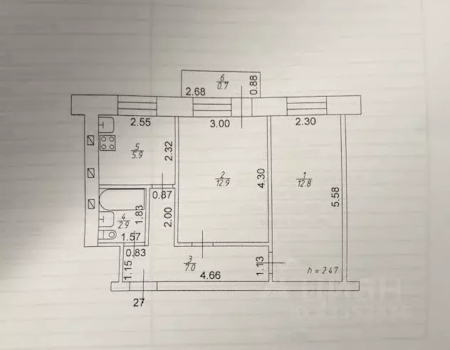 2-к кв. Татарстан, Казань ул. Гагарина, 75 (42.0 м) - Фото 2