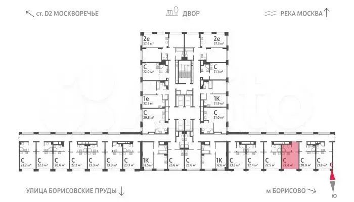 Квартира-студия, 22,4 м, 2/30 эт. - Фото 1