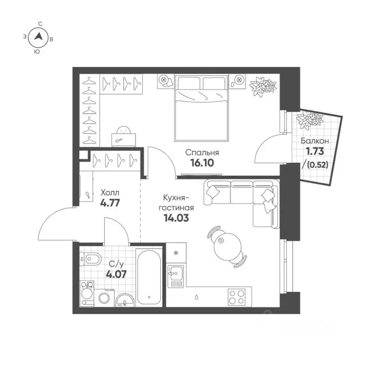 1-к кв. Татарстан, Казань Счастье в Казани жилой комплекс (39.49 м) - Фото 1
