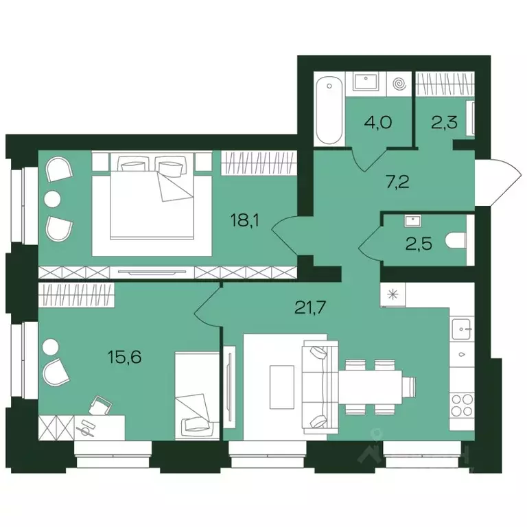 2-к кв. Чувашия, Чебоксары просп. Чебоксарский (71.4 м) - Фото 1