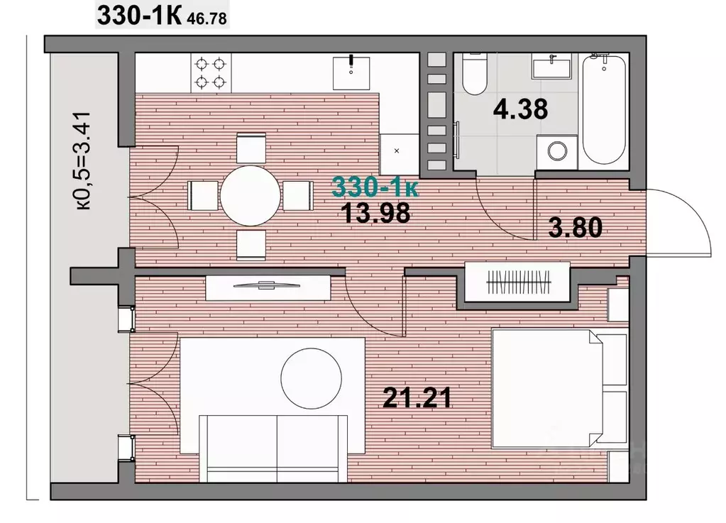 1-к кв. Калининградская область, Зеленоградск ул. Гагарина (46.78 м) - Фото 1