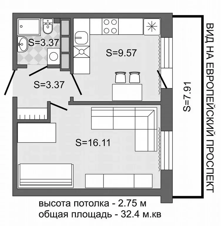 1-к кв. Ленинградская область, Кудрово г. Всеволожский район, ... - Фото 2