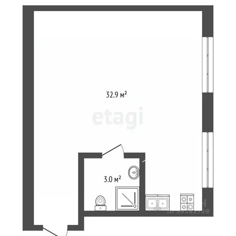 Студия Архангельская область, Архангельск ул. Самойло, 12А (35.9 м) - Фото 1