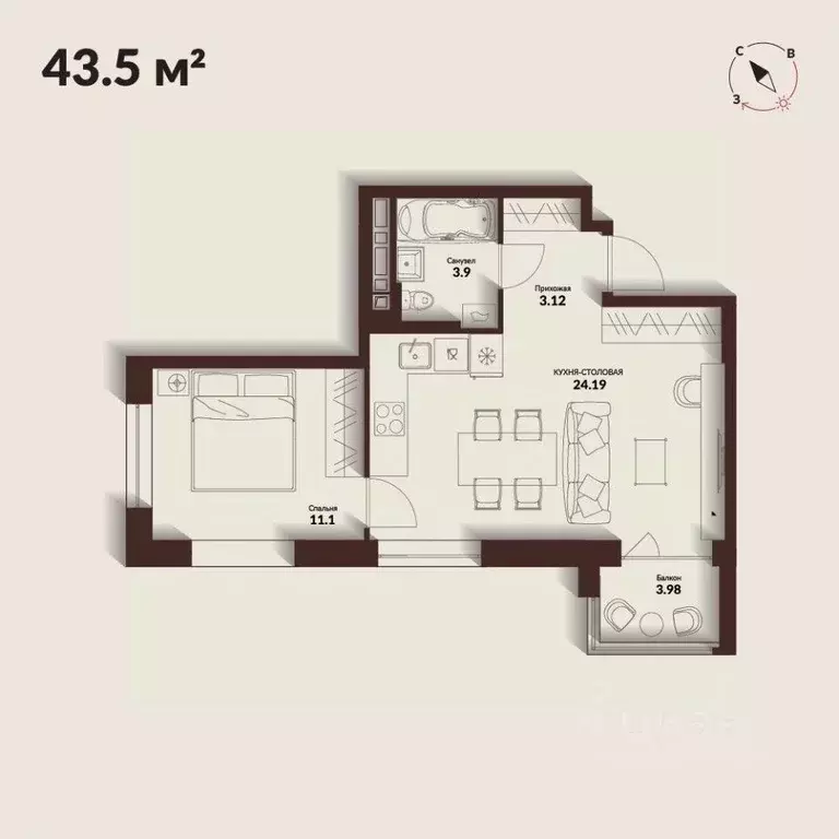 1-к кв. Приморский край, Владивосток Каскада жилой комплекс (43.5 м) - Фото 0