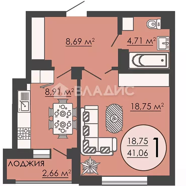 1-комнатная квартира: Липецк, улица А.Г. Стаханова, 77к1 (41.06 м) - Фото 0