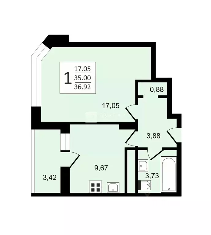 1-к кв. Москва 6-я Радиальная ул., 7/6к2 (35.0 м) - Фото 1