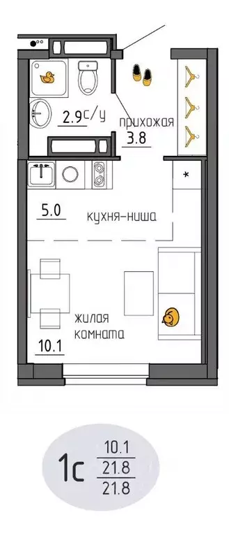 Студия Пермский край, Пермь Ижевская ул., 38 (21.8 м) - Фото 1