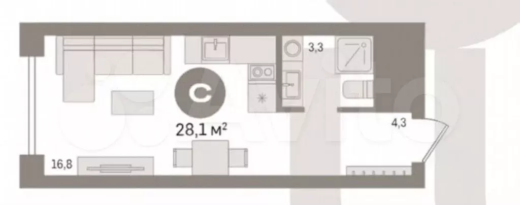 Квартира-студия, 28,1 м, 5/17 эт. - Фото 0