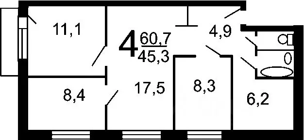 4-к кв. Кемеровская область, Кемерово ул. Юрия Смирнова, 16 (60.8 м) - Фото 1