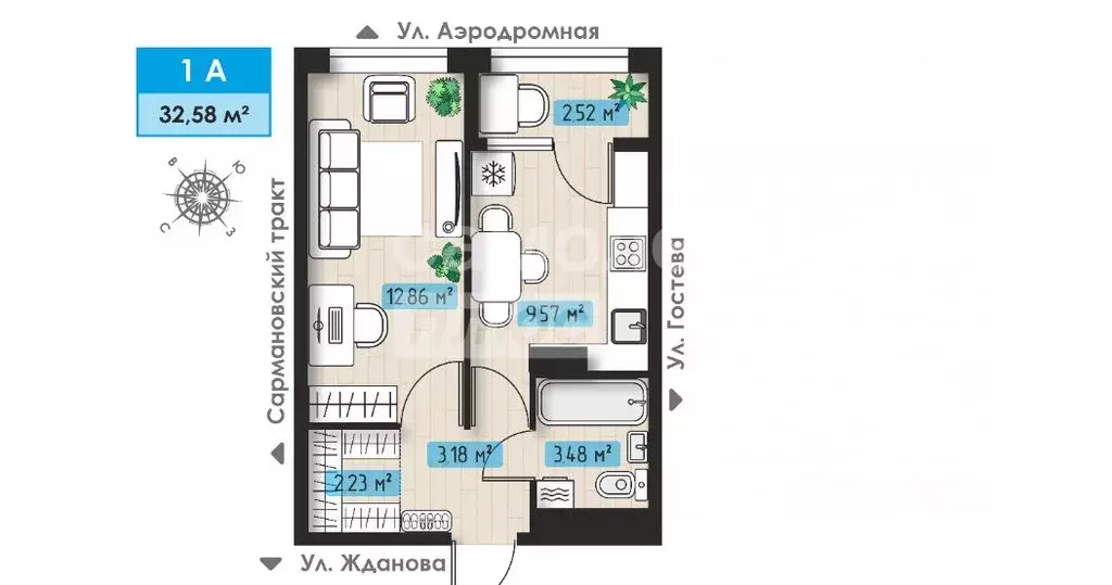 1-к кв. Татарстан, Набережные Челны ул. Жданова, 2 (32.58 м) - Фото 0