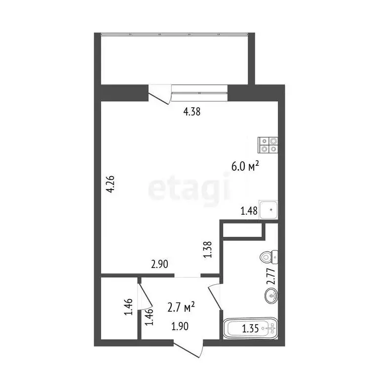 Квартира-студия: Челябинск, улица Конструктора Духова, 7 (24 м) - Фото 1