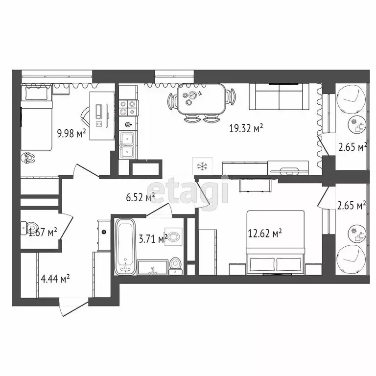 2-комнатная квартира: Тюмень, улица Разведчика Кузнецова, 7 (57 м) - Фото 0