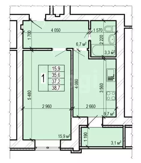 1-комнатная квартира: Энгельс, Новобазарная улица, 1 (38.6 м) - Фото 1