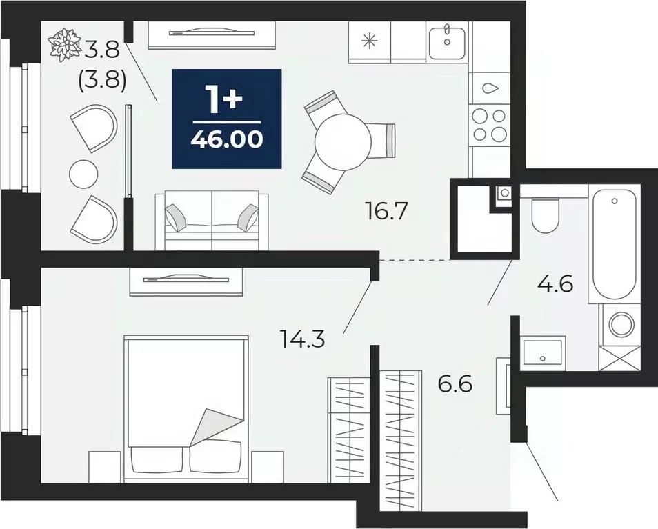 1-к кв. Тюменская область, Тюмень ул. Тимофея Чаркова, 77/1 (46.0 м) - Фото 1