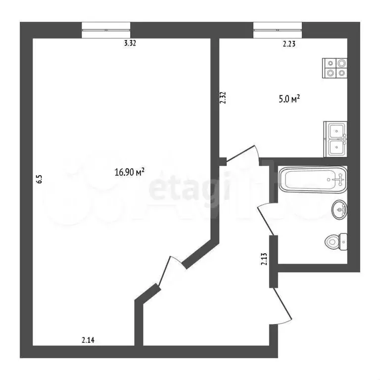 1-к. квартира, 29 м, 1/5 эт. - Фото 0