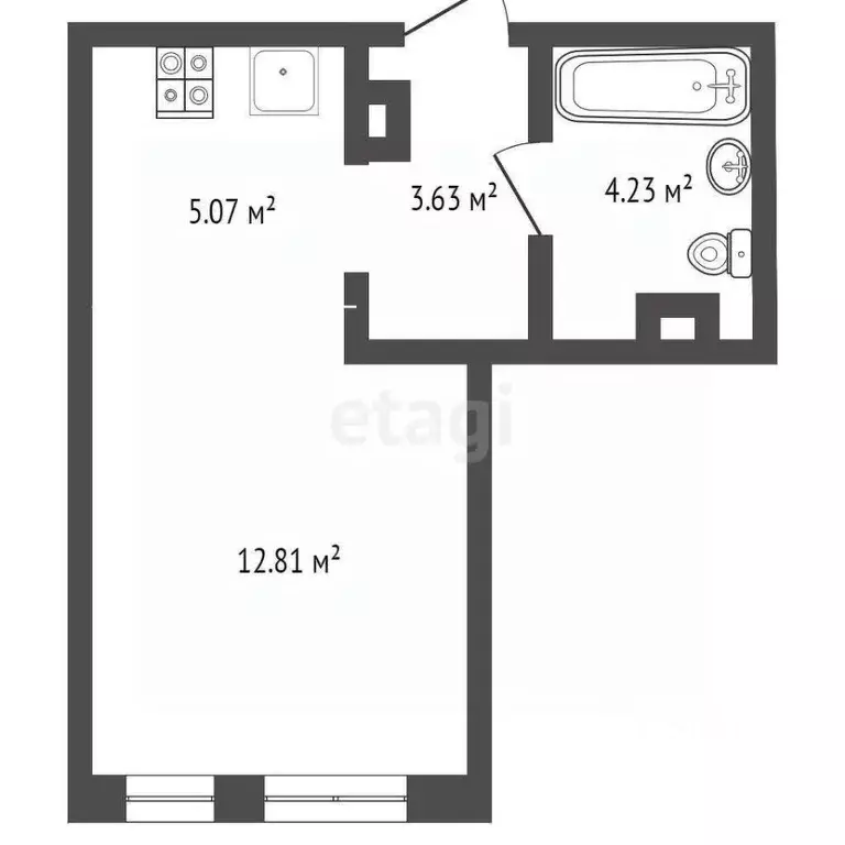 Студия Тюменская область, Тюмень ул. Тимофея Чаркова, 87 (19.3 м) - Фото 1