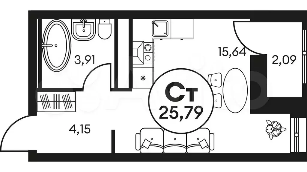 Квартира-студия, 26 м, 11/25 эт. - Фото 0