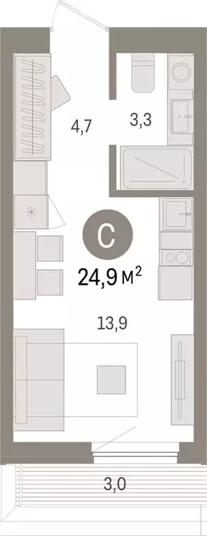 Квартира-студия: Тюмень, Мысовская улица, 26к1 (24.88 м) - Фото 1