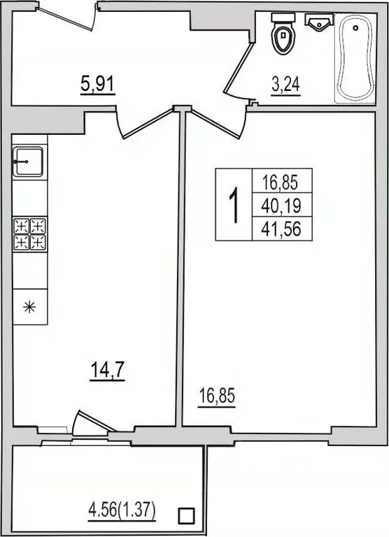 1-к кв. Псковская область, Псков Рижский просп., 94Г (41.56 м) - Фото 1