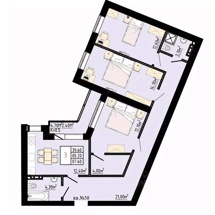 3-к кв. Ленинградская область, Коммунар г. Гатчинский муниципальный ... - Фото 1