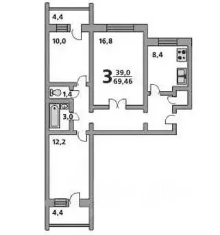 3-к кв. Ханты-Мансийский АО, Лангепас Комсомольская ул., 6 (68.6 м) - Фото 2