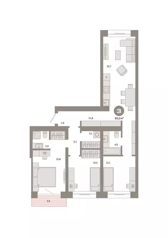 3-комнатная квартира: Тюмень, Причальная улица, 7 (94 м) - Фото 1